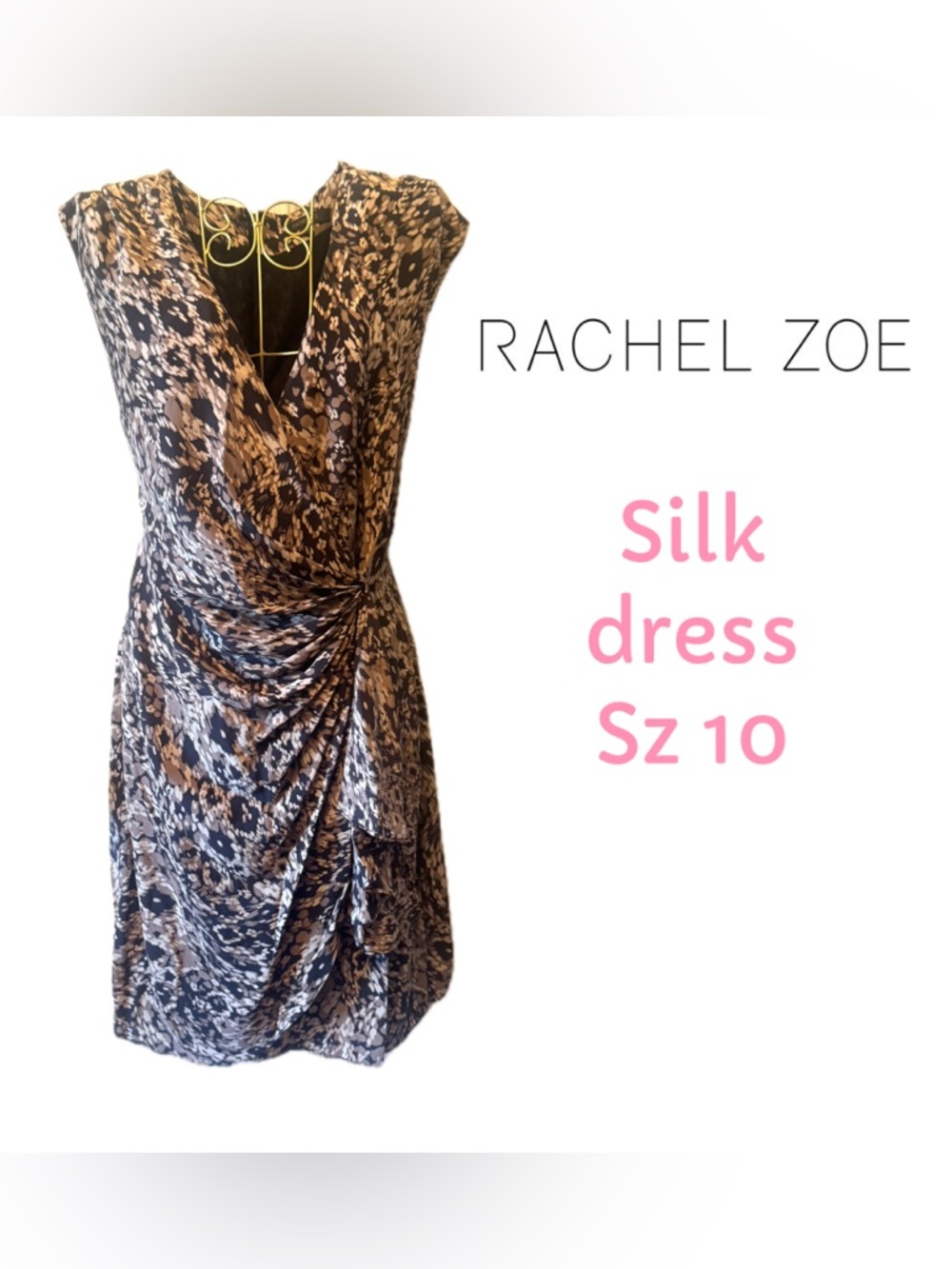 Rachel Zoe Black and Brown Printed Silk Midi Dress